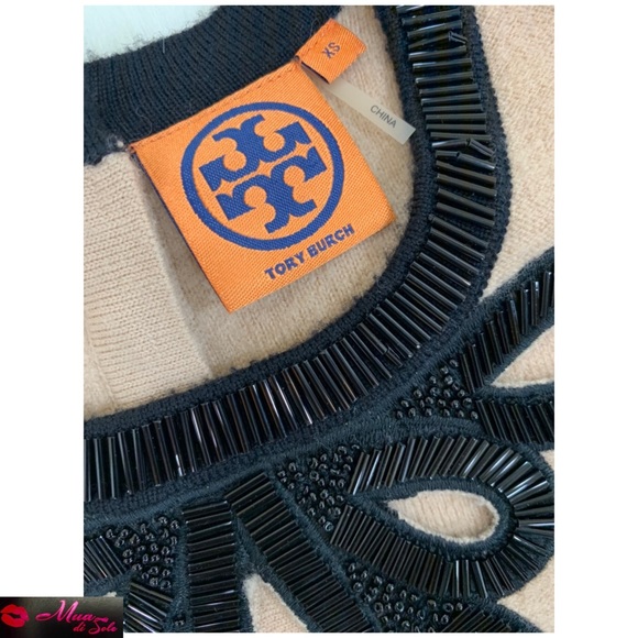 ❌SOLD❌TORY BURCH Beige Dawson Wool Beaded Sweater - Picture 5 of 8